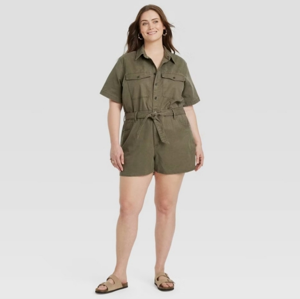 Universal Thread  Khaki/Olive Short Sleeve Utility Romper